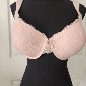 LAURA ASHLEY Pink Lace Bra 40DD  Full Coverage Padded Straps Underwire